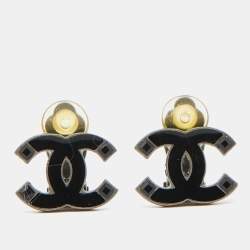 Pre Owned Chanel CC Enamel Crystals Gunmetal Tone Earrings