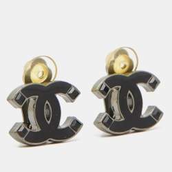 Pre Owned Chanel CC Enamel Crystals Gunmetal Tone Earrings