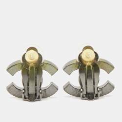 Pre Owned Chanel CC Enamel Crystals Gunmetal Tone Earrings
