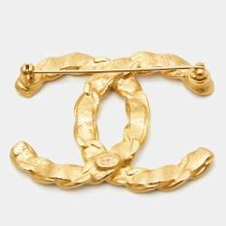 Pre Owned Chanel CC Crystal Embellished Gold Tone Pin Brooch