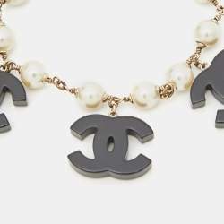 Pre Owned Chanel CC  Faux Pearl Resin Crystals Gold Tone Charm Bracelet