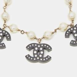 Pre Owned Chanel CC  Faux Pearl Resin Crystals Gold Tone Charm Bracelet