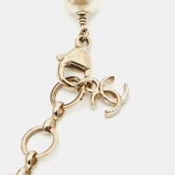 Pre Owned Chanel CC  Faux Pearl Resin Crystals Gold Tone Charm Bracelet