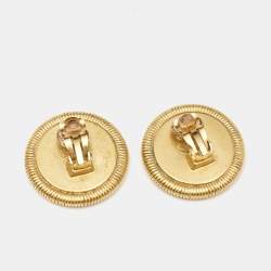 Pre Owned Chanel CC Mother of Pearl Gold Tone Clip On Earrings