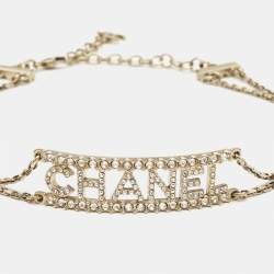 Chanel Logo Crystal Gold Tone Necklace