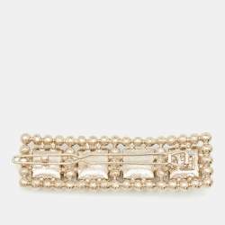 Pre Owned Chanel CC Resin Faux Pearl Gold Tone Hair Pin