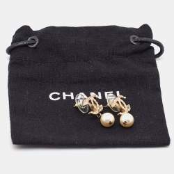 Chanel CC Faux Pearl Textured Gold Tone Drop Earrings