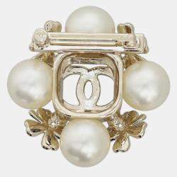 Pre Owned Chanel CC Pearl Embellished Flower Brooch