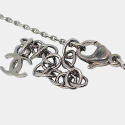 Chanel Silver White Heart Chain Necklace Pendant