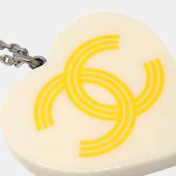 Chanel Silver White Heart Chain Necklace Pendant