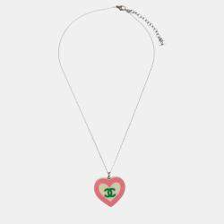 Chanel Silver White Heart Chain Necklace Pendant
