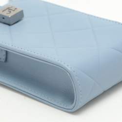 Pre Owned Chanel Light Blue Quilted Leather Cigarette Case
