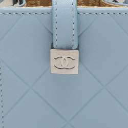 Pre Owned Chanel Light Blue Quilted Leather Cigarette Case