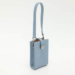 Pre Owned Chanel Light Blue Quilted Leather Cigarette Case