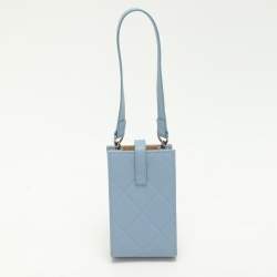 Pre Owned Chanel Light Blue Quilted Leather Cigarette Case