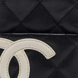 Pre Owned Chanel Black/White Quilted Leather CC Cambon Ligne Pouch