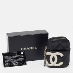 Pre Owned Chanel Black/White Quilted Leather CC Cambon Ligne Pouch