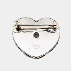 Chanel CC Coco Heart Fabric Gold Tone Brooch