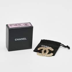 Pre Owned Chanel CC Crystals Gold Tone Brooch