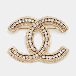 Pre Owned Chanel CC Crystals Gold Tone Brooch