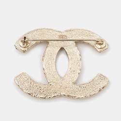 Pre Owned Chanel CC Crystals Gold Tone Brooch