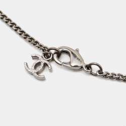 Pre Owned Chanel CC Crystals Gunmetal Tone Pendant Necklace