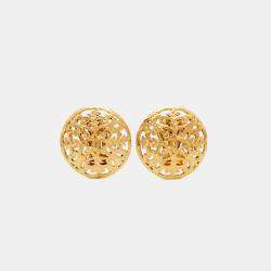 Chanel CC Vintage Gold Tone Round Clip Earrings