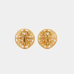 Chanel CC Vintage Gold Tone Round Clip Earrings