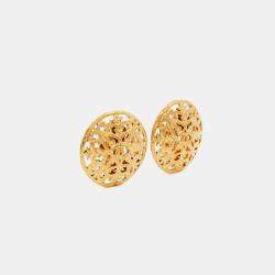 Chanel CC Vintage Gold Tone Round Clip Earrings