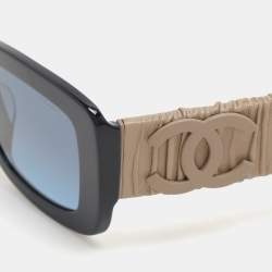 Pre Owned Chanel Black/Beige Acetate and Leather 5473-Q-A Square Sunglasses