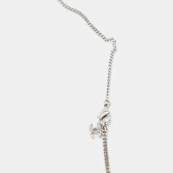 Chanel CC Crystals Silver Tone Pendant Necklace