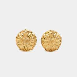 Chanel CC Medallion Gold Tone Clip On Earrings