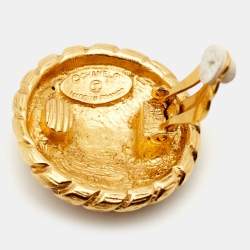 Pre Owned Chanel CC Medallion Gold Tone Clip on Earrings