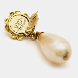 Chanel Camelia Faux Pearl Gold Tone Earrings