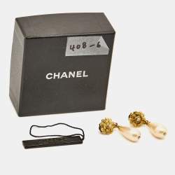 Chanel Camelia Faux Pearl Gold Tone Earrings