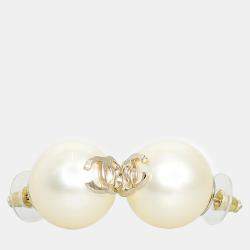 Pre Owned Chanel B16 Large CC Pearl Earrings