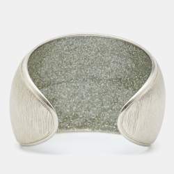 Pre Owned Chanel Enamel Silver Tone Open Cuff Bracelet