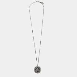 Pre Owned Chanel CC Enamel Gunmetal Tone Openable Long Pendant Necklace