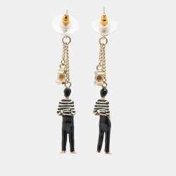 Chanel CC Enamel Gandola Man Gold Tone Earrings