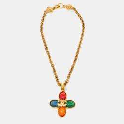 Pre Owned Chanel CC Resin Gold Tone Necklace