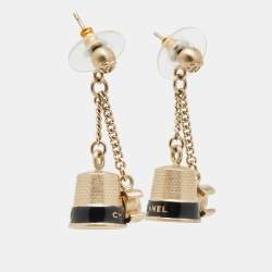 Pre Owned Chanel CC Enamel Gold Tone Bell Drop Earrings