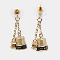 Pre Owned Chanel CC Enamel Gold Tone Bell Drop Earrings
