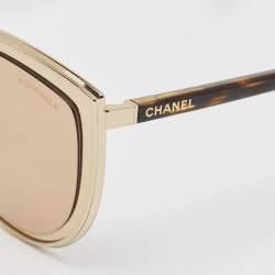 Chanel Gold/Brown Mirror 4222 Cat Eye Sunglasses