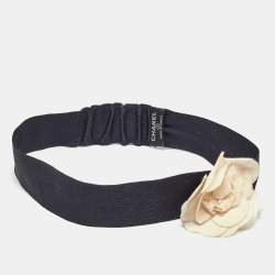 Chanel Black Satin Camellia Detail Headband