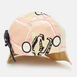 Chanel Cream/Peach Bow Detail Printed Canvas Cap M