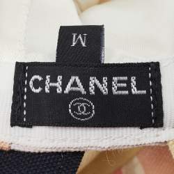 Chanel Cream/Peach Bow Detail Printed Canvas Cap M