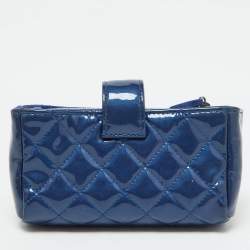 Pre Owned Chanel Blue Quilted Patent Leather CC O Phone Pouch