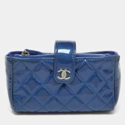 Pre Owned Chanel Blue Quilted Patent Leather CC O Phone Pouch