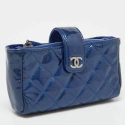 Pre Owned Chanel Blue Quilted Patent Leather CC O Phone Pouch