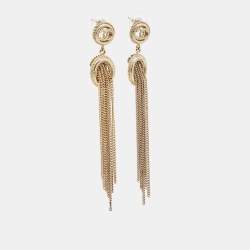 Pre Owned Chanel CC Logo Chain Tassel Gold Tone Long Earrings